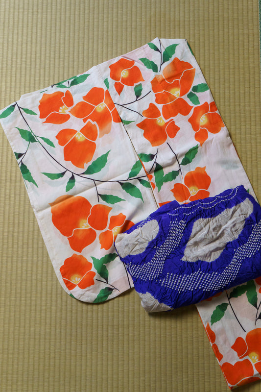 オレンジ花浴衣セット